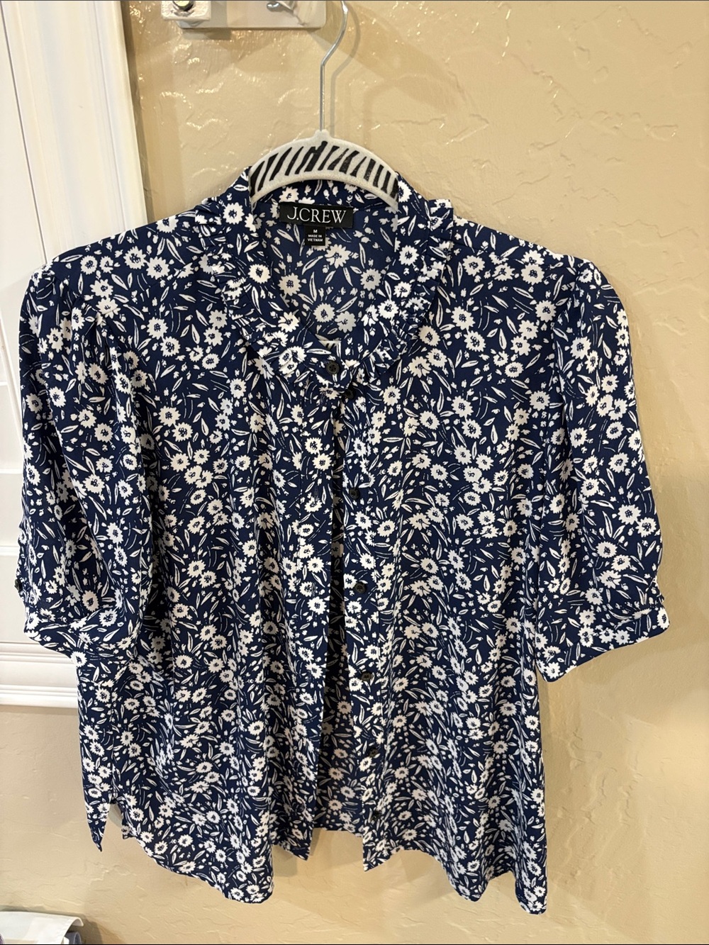 J. Crew Navy Floral Tie-Neck Blouse